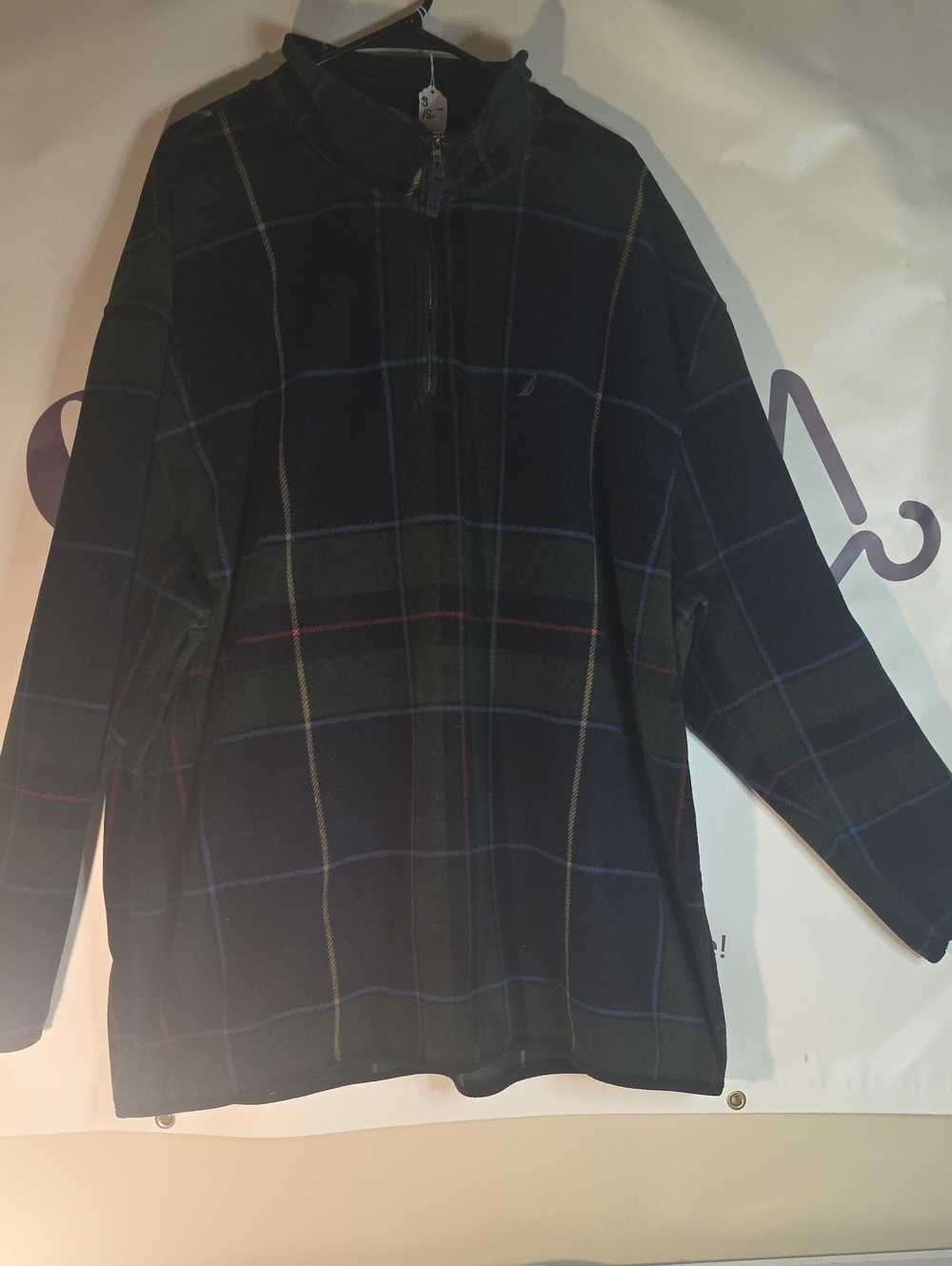 Men's Dark Green Plaid Zip-Up Sweater Jacket NAUTICA